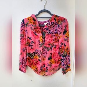 Maeve by Anthropologie Pink Floral Print MidLength Sleeve Blouse Size 4P